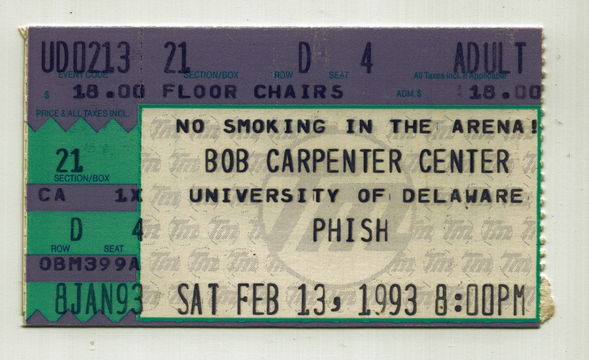 Ticket for 1993-02-13 at Bob Carpenter Center