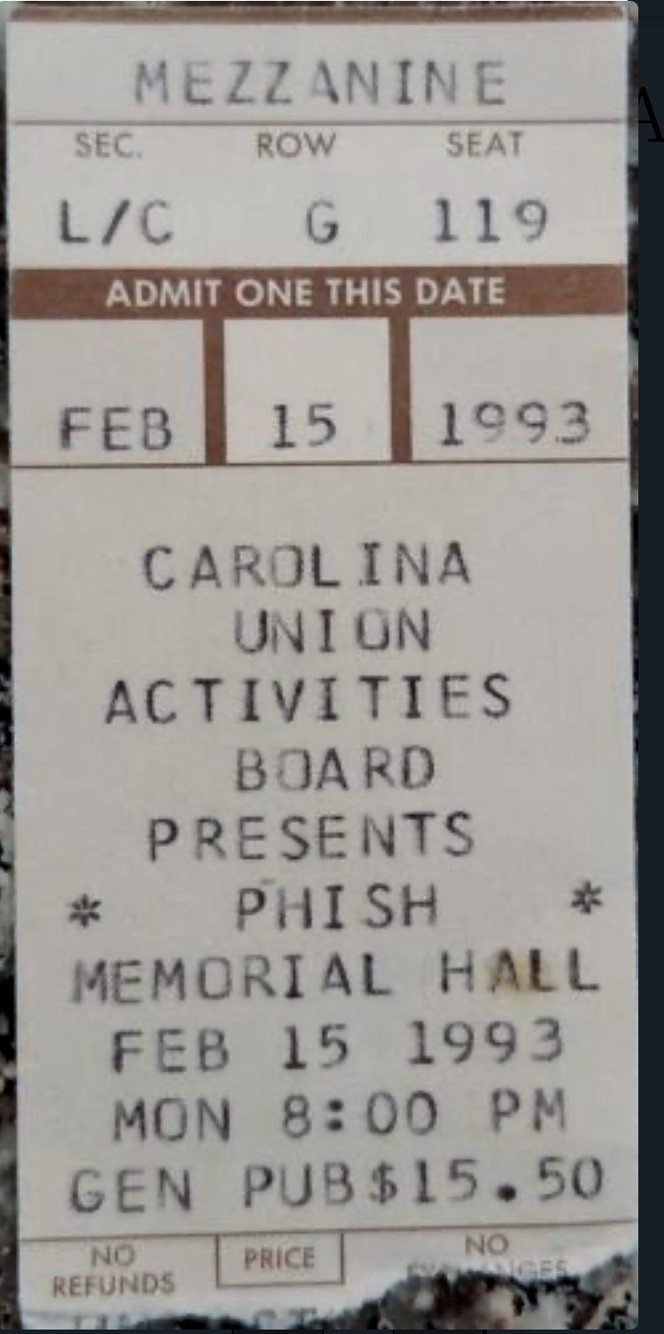 Ticket for 1993-02-15 at Memorial Hall