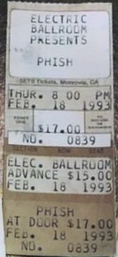 Ticket for 1993-02-18 at Electric Ballroom