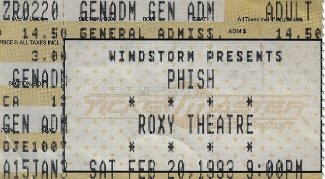 Ticket for 1993-02-20 at Roxy Theatre