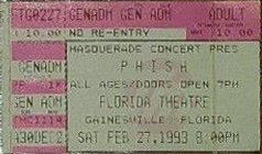 Ticket for 1993-02-27 at Florida Theatre