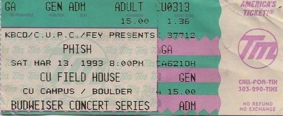 Ticket for 1993-03-13 at Balch Fieldhouse