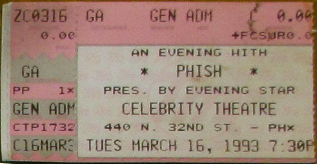 Ticket for 1993-03-16 at Celebrity Theatre
