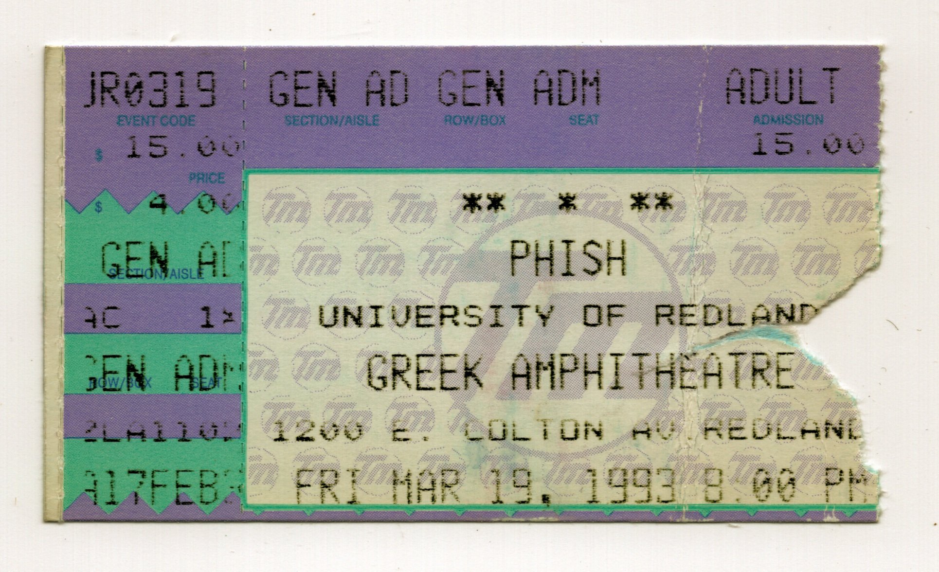Ticket for 1993-03-19 at The Greek Theatre
