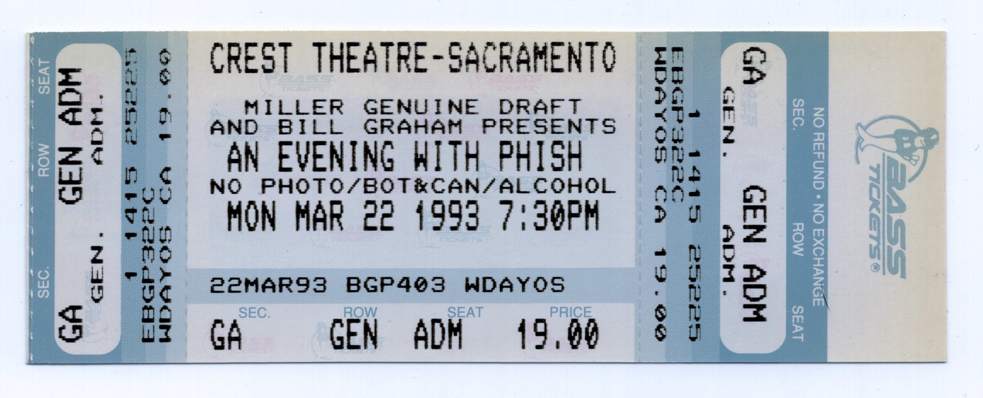 Ticket for 1993-03-22 at Crest Theatre