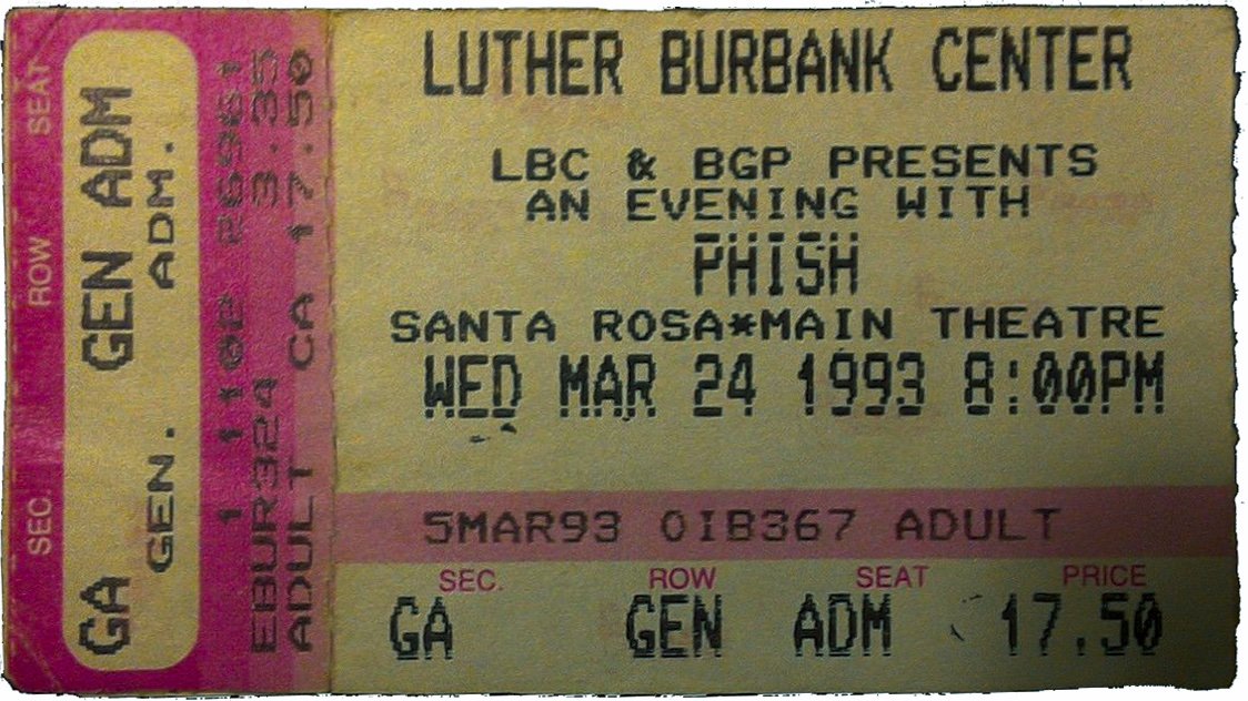Ticket for 1993-03-24 at Luther Burbank Center
