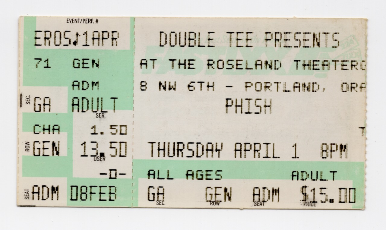Ticket for 1993-04-01 at Roseland Theater