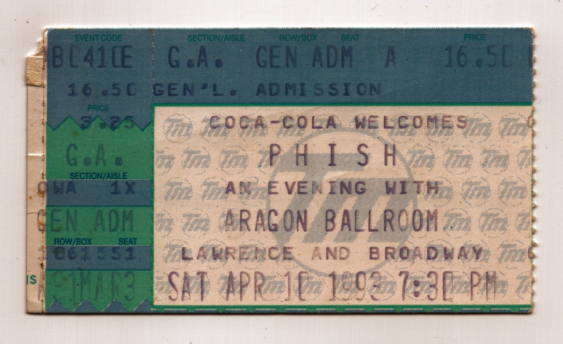 Ticket for 1993-04-10 at Aragon Ballroom
