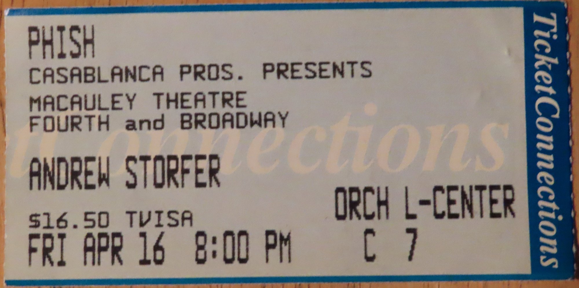 Ticket for 1993-04-16 at The Macauley Theater