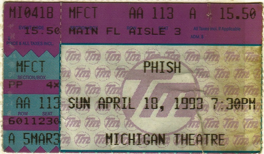 Ticket for 1993-04-18 at Michigan Theater