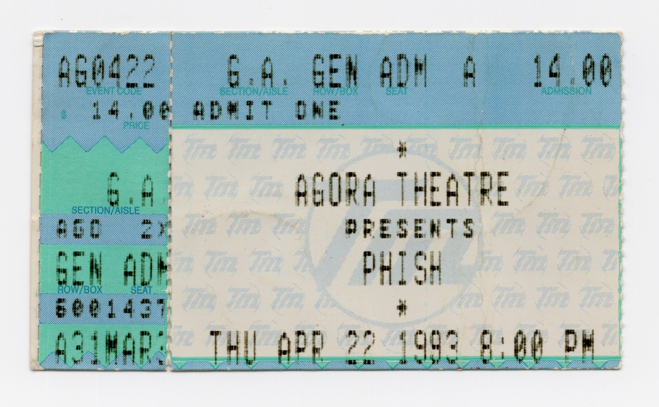 Ticket for 1993-04-22 at Agora Theatre