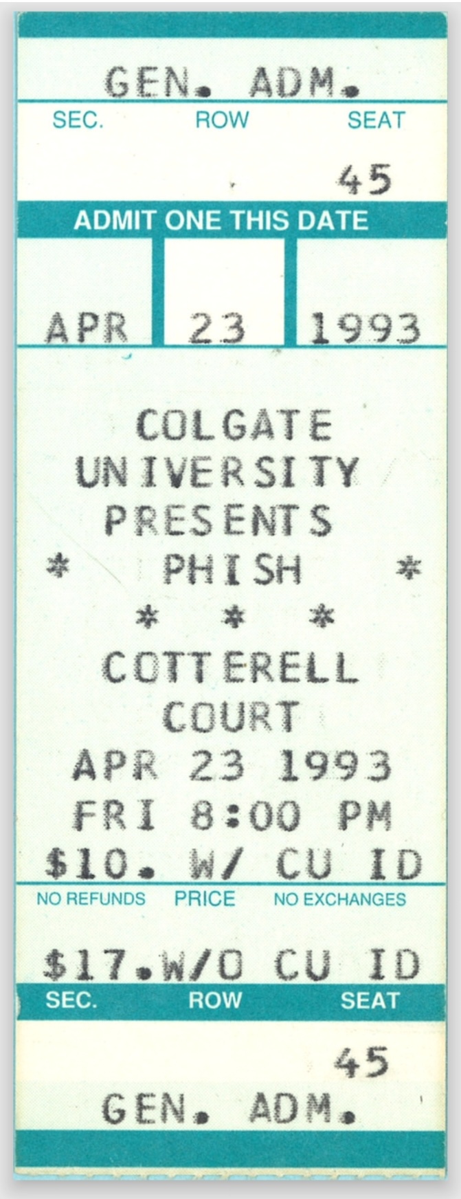 Ticket for 1993-04-23 at Reid Athletic Center
