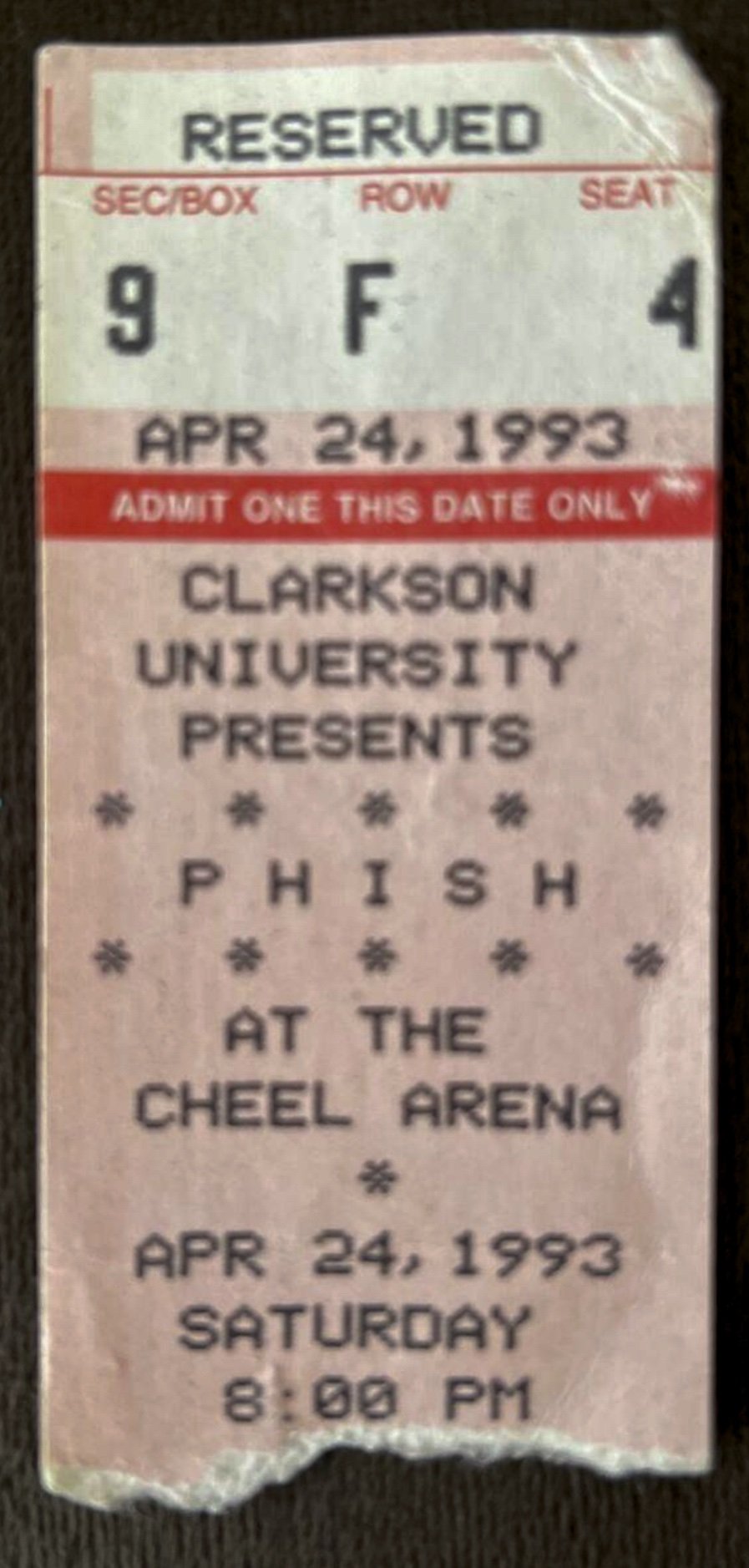 Ticket for 1993-04-24 at Cheel Arena