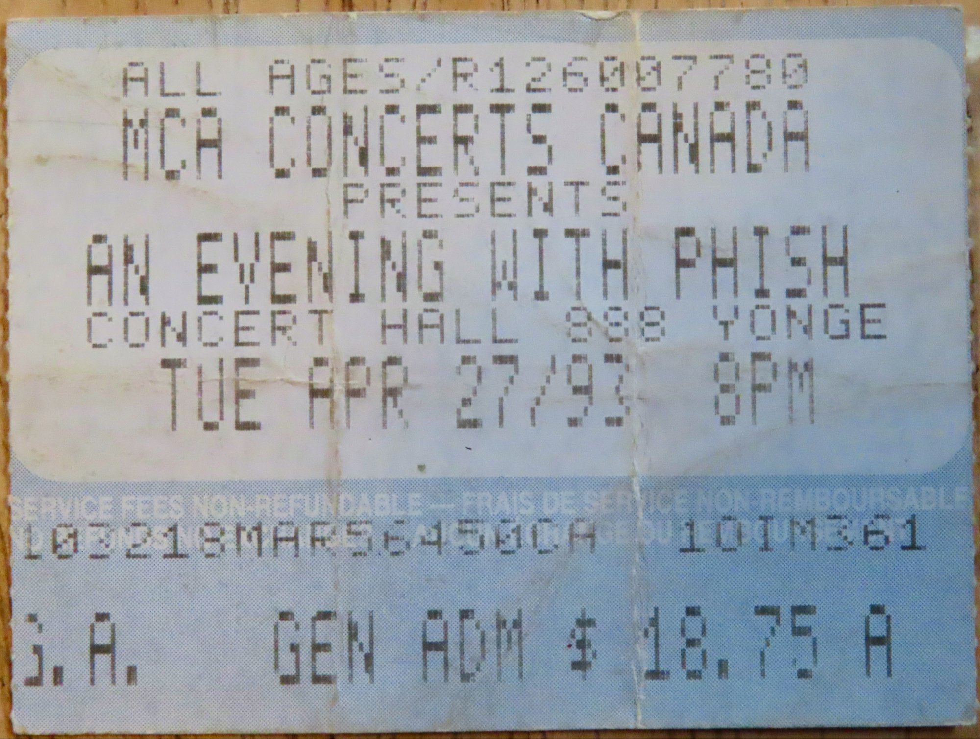 Ticket for 1993-04-27 at Concert Hall