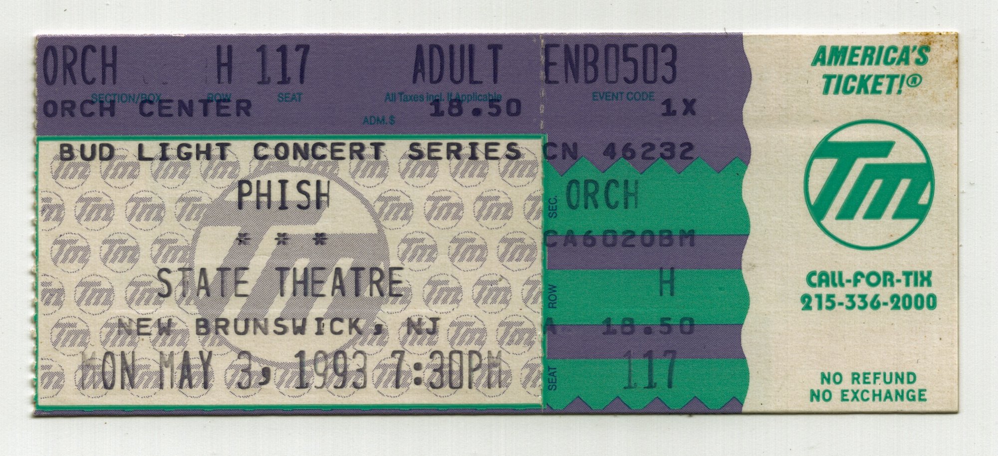 Ticket for 1993-05-03 at State Theatre New