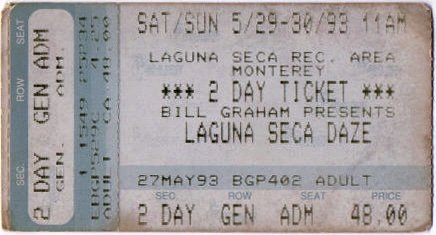 Ticket for 1993-05-30 at Laguna Seca Raceway