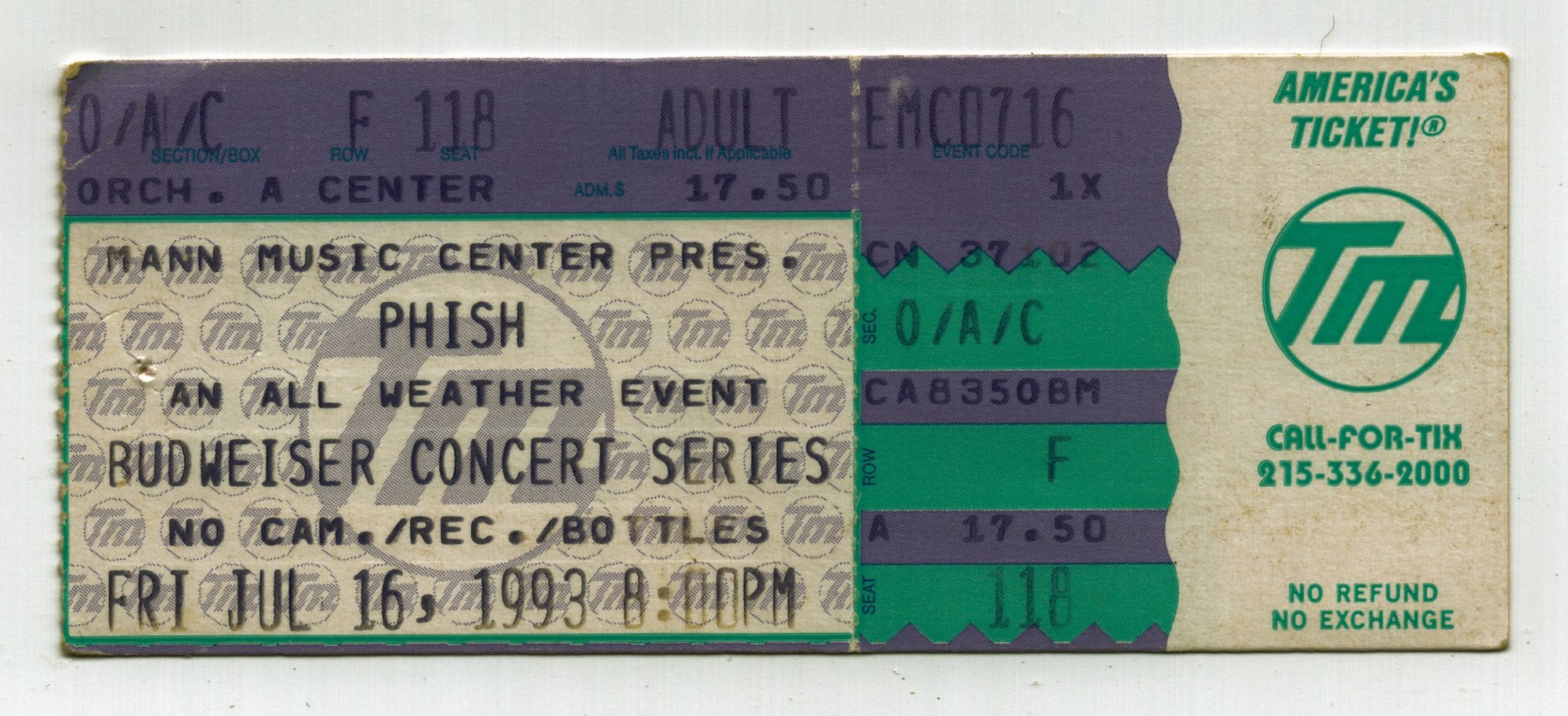 Ticket for 1993-07-16 at The Mann Music Center