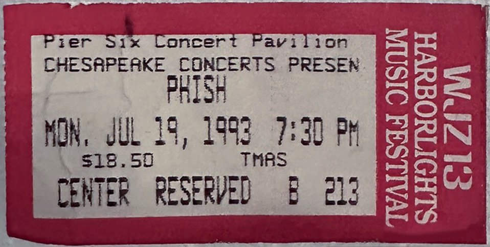 Ticket for 1993-07-19 at Pier Six Concert Pavilion