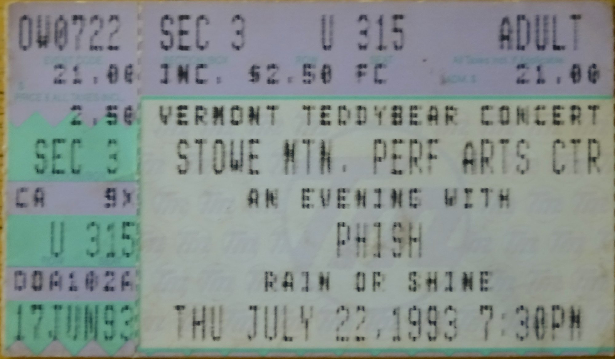 Ticket for 1993-07-22 at Stowe Performing Arts Center