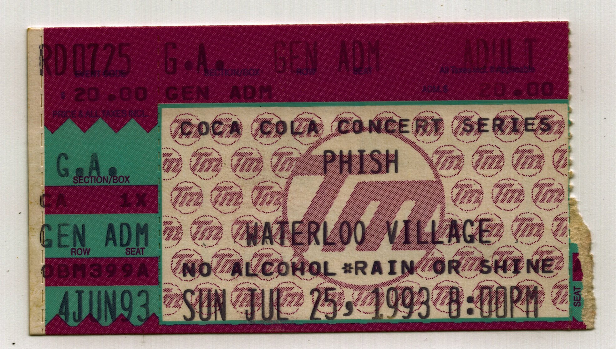 Ticket for 1993-07-25 at Waterloo Village