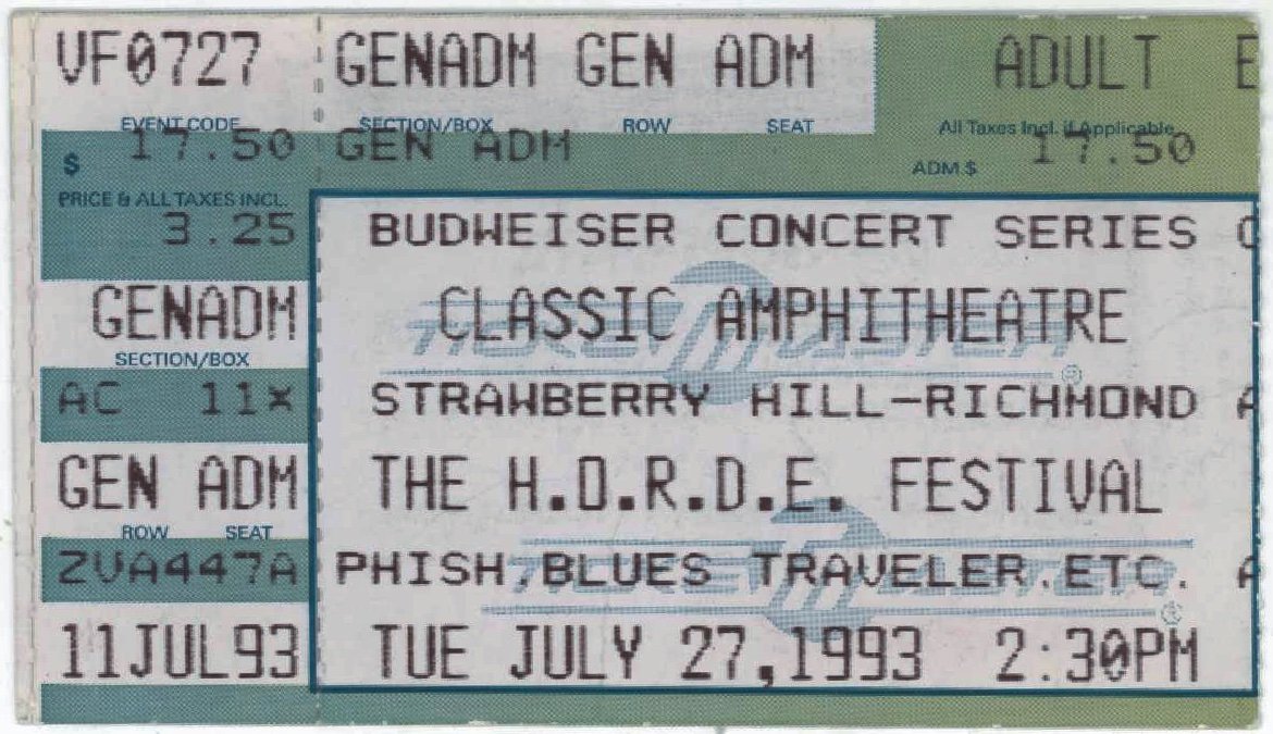 Ticket for 1993-07-27 at Classic Amphitheater