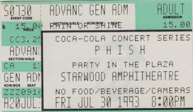 Ticket for 1993-07-30 at The Veranda