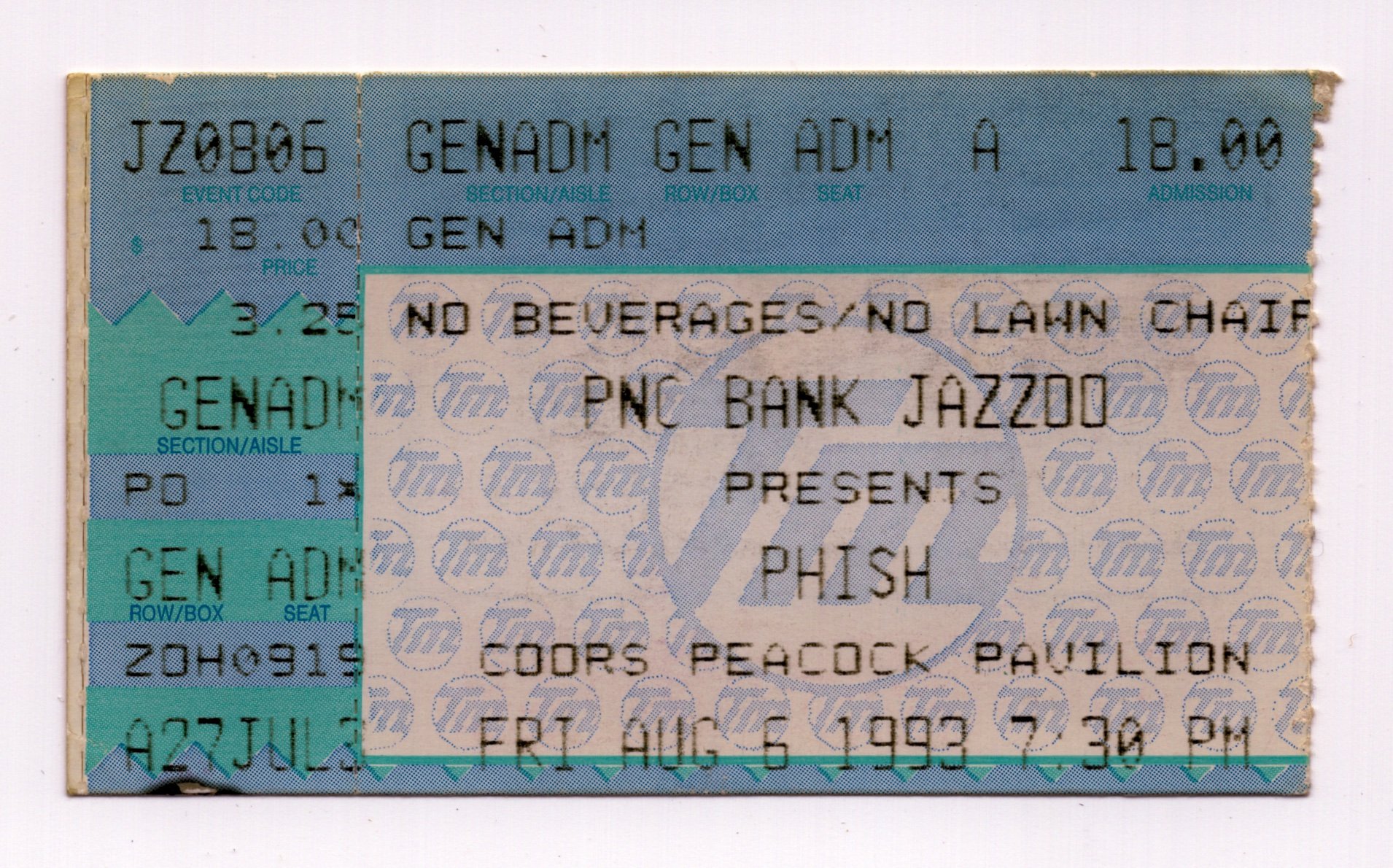 Ticket for 1993-08-06 at Peacock Pavilion