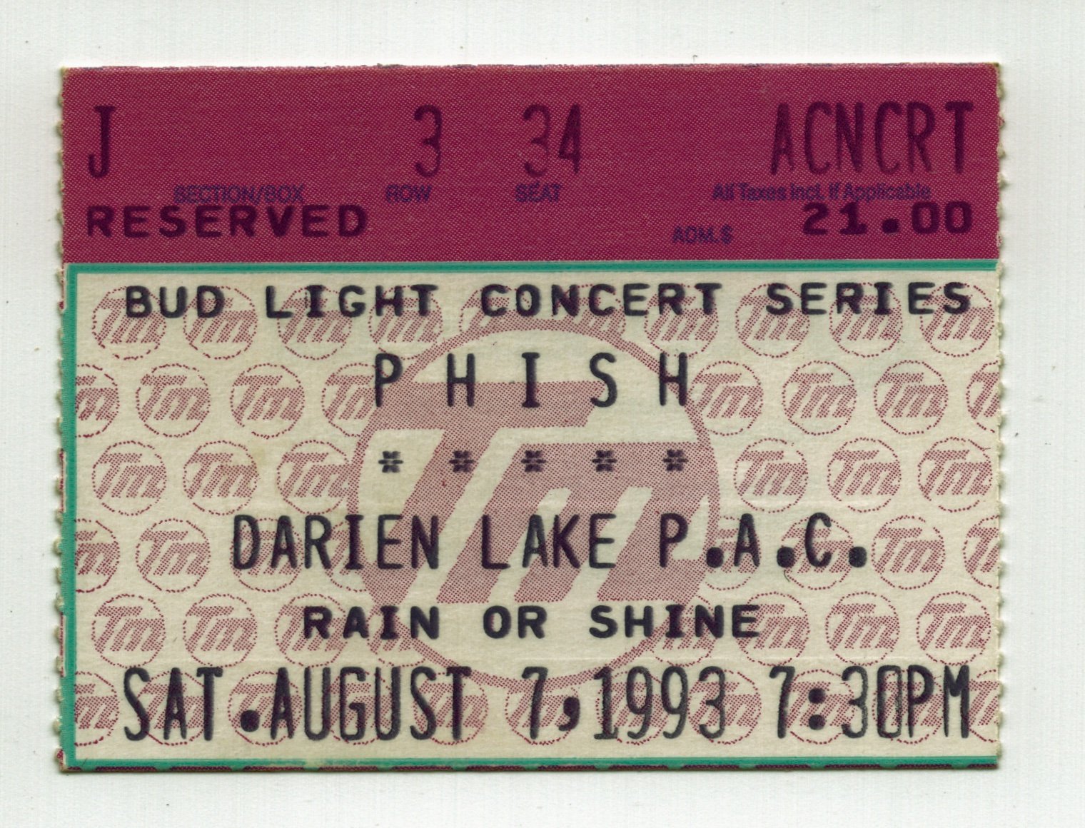 Ticket for 1993-08-07 at Darien Lake Performing Arts
