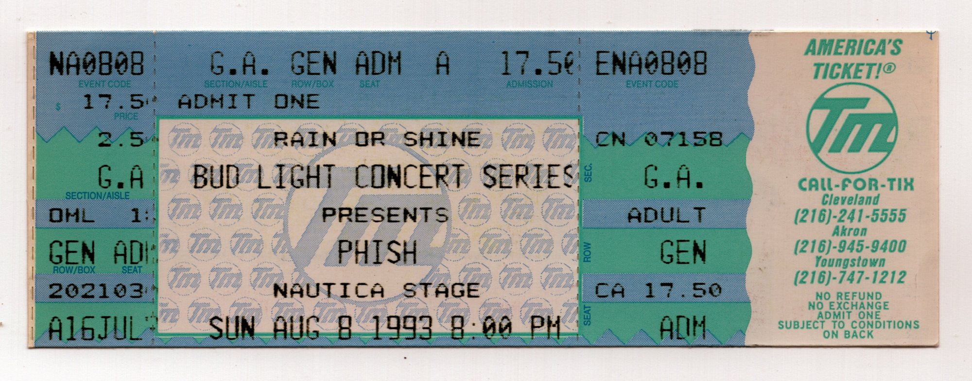 Ticket for 1993-08-08 at Nautica Stage