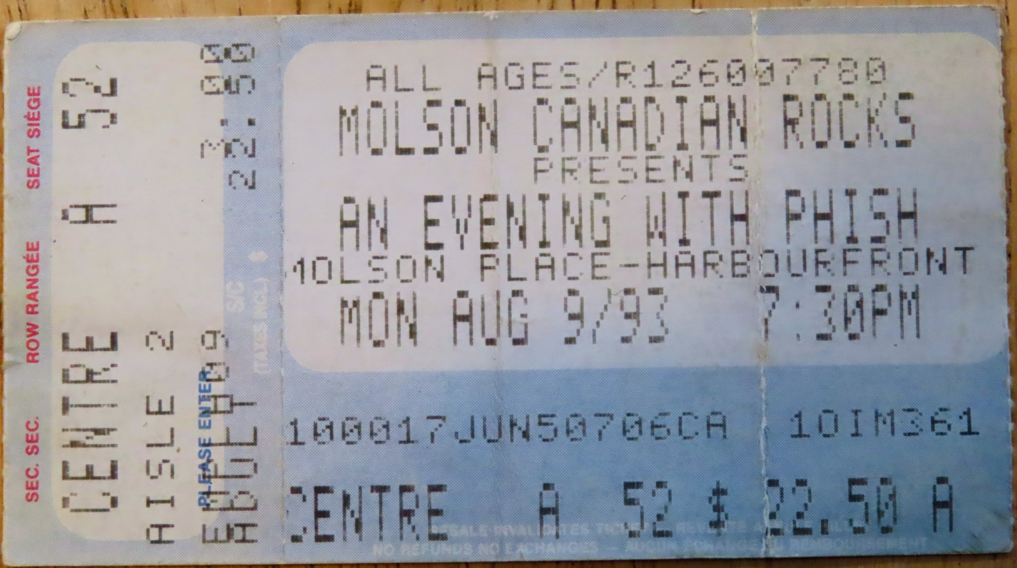 Ticket for 1993-08-09 at Concert Hall
