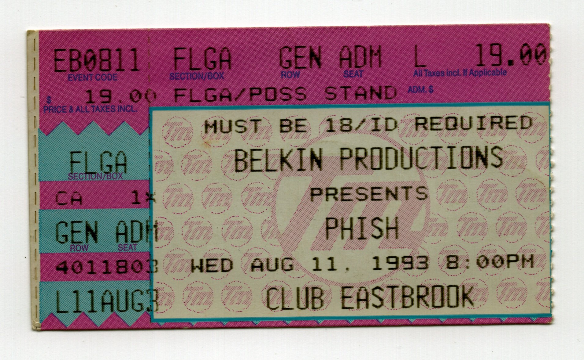 Ticket for 1993-08-11 at Eastbrook Theatre