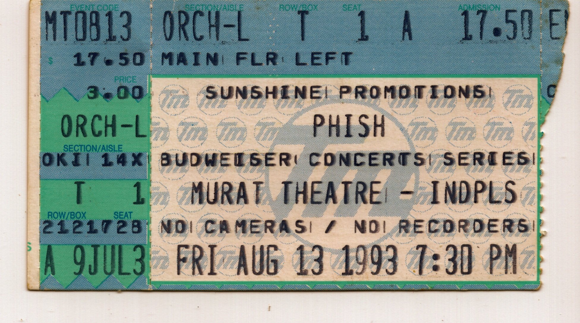 Ticket for 1993-08-13 at Murat Theatre
