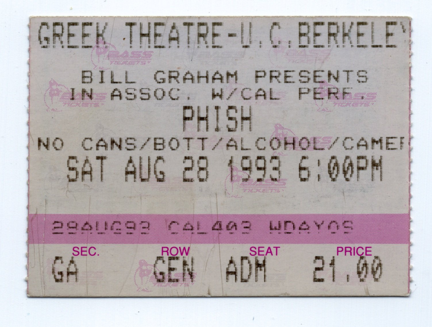 Ticket for 1993-08-28 at Greek Theatre