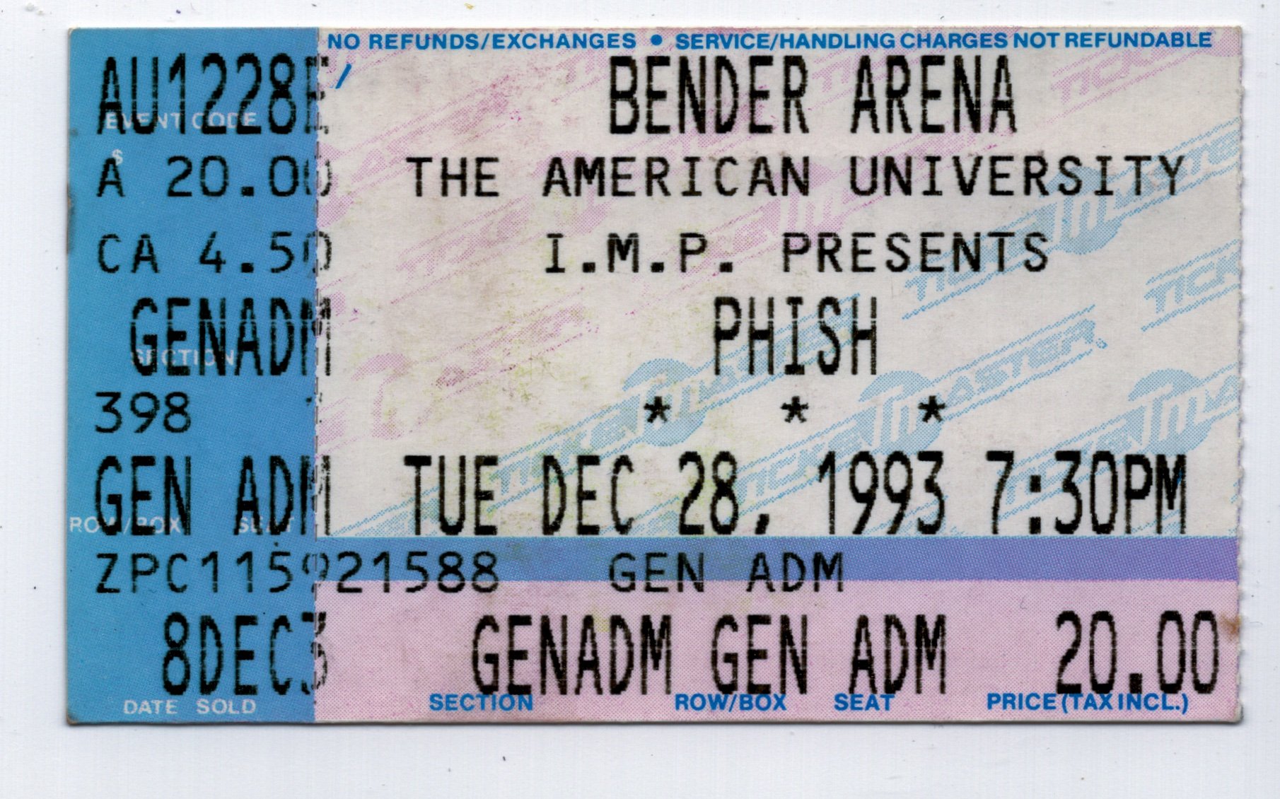 Ticket for 1993-12-28 at Bender Arena