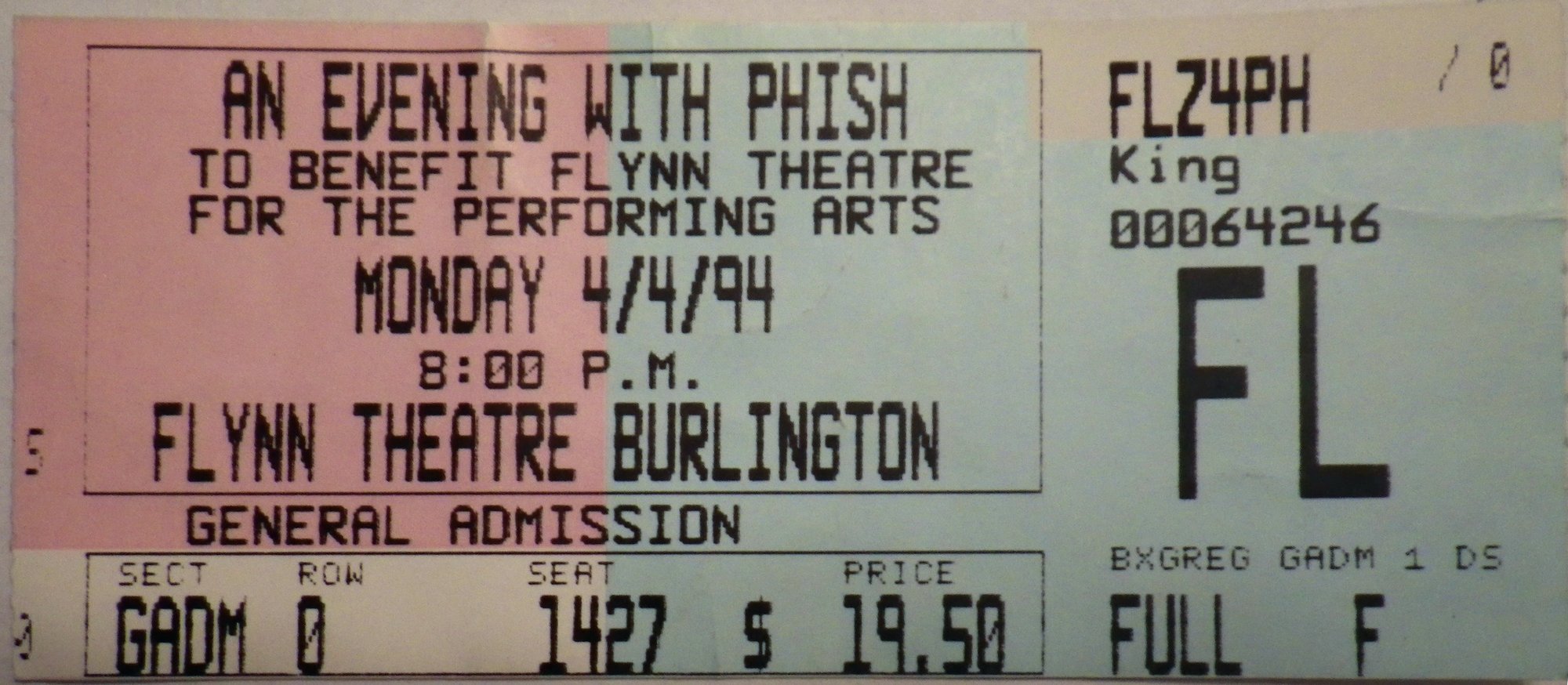Ticket for 1994-04-04 at The Flynn Theatre