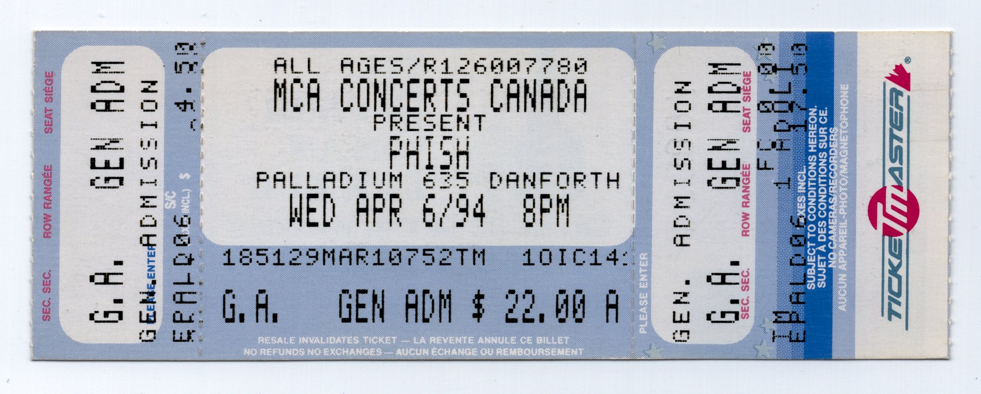 Ticket for 1994-04-06 at Concert Hall