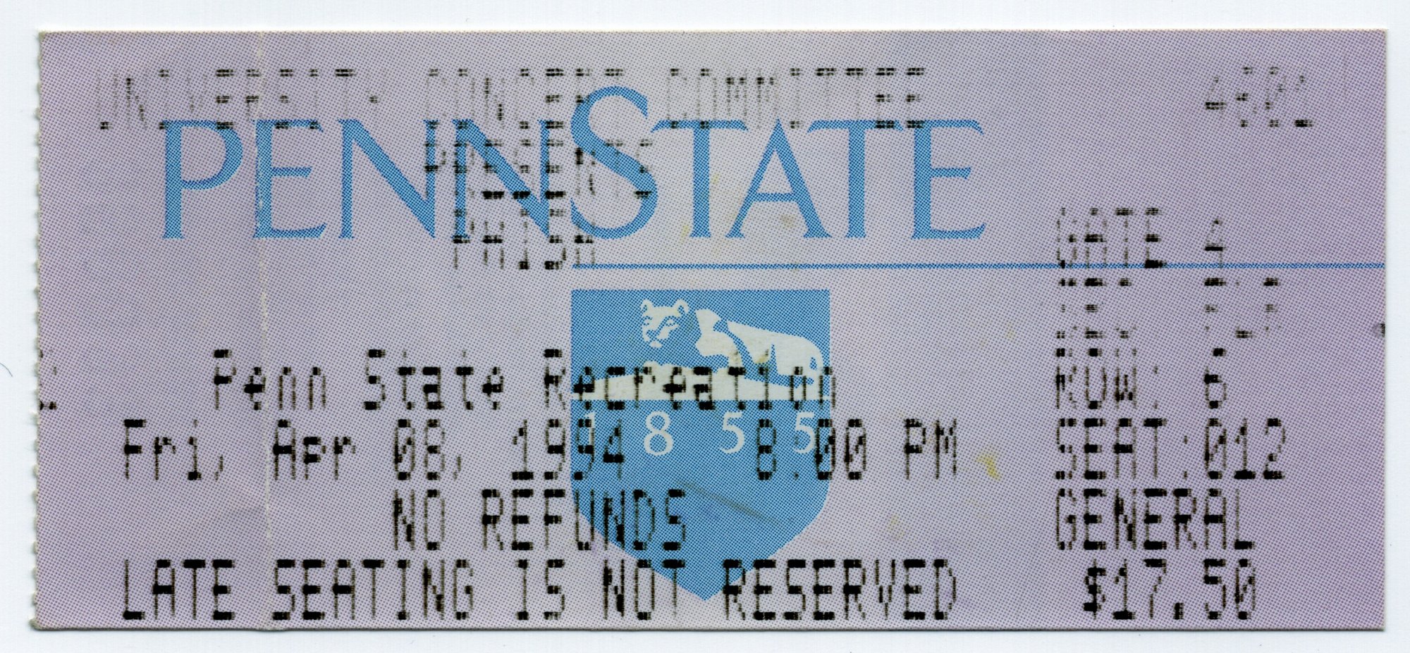 Ticket for 1994-04-08 at Penn State University State