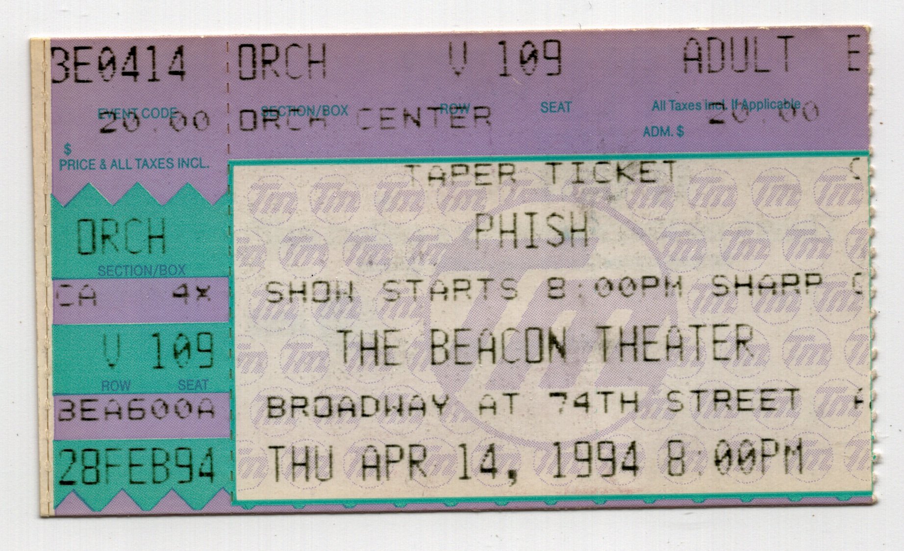 Ticket for 1994-04-14 at Beacon Theatre