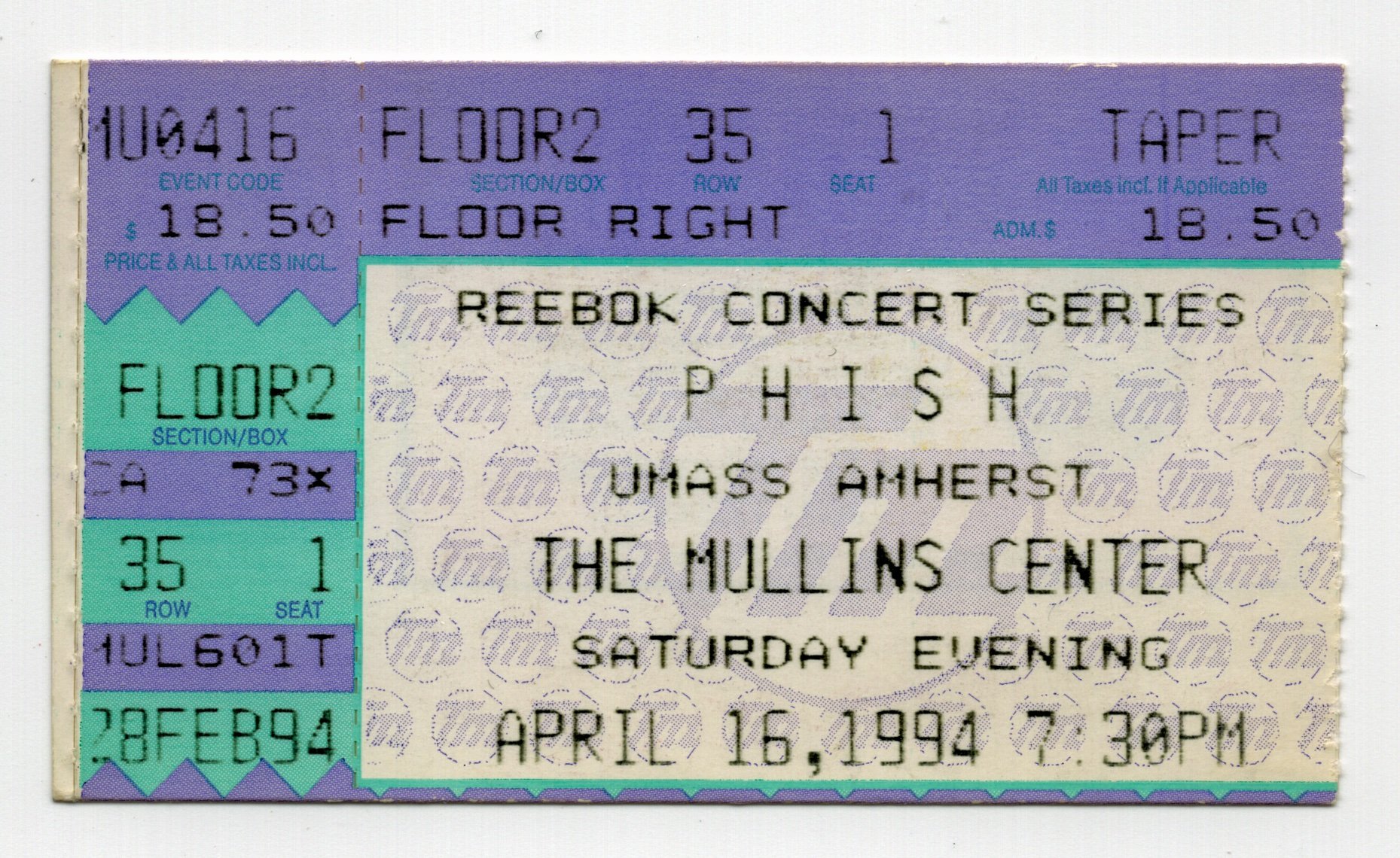 Ticket for 1994-04-16 at Mullins Center
