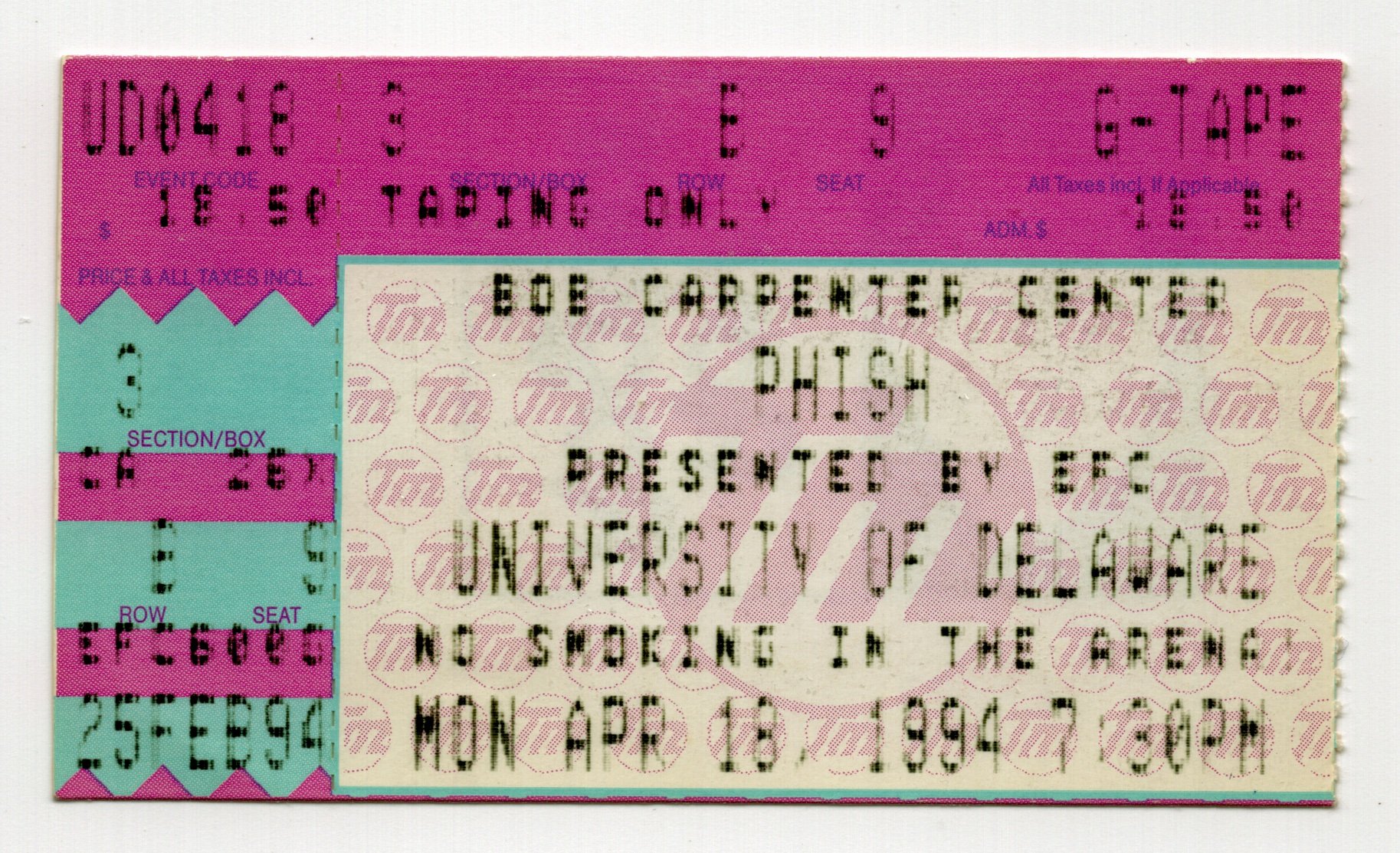 Ticket for 1994-04-18 at Bob Carpenter Center