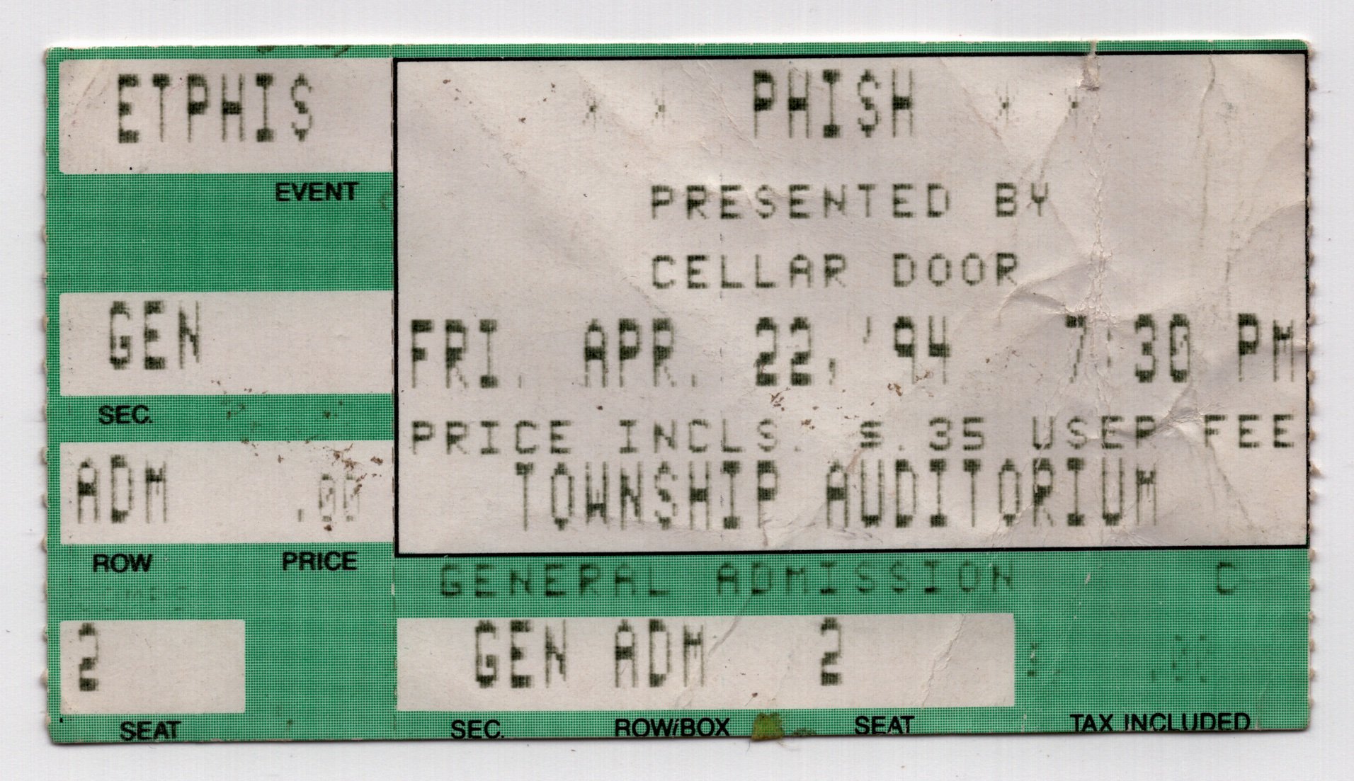 Ticket for 1994-04-22 at Township Auditorium
