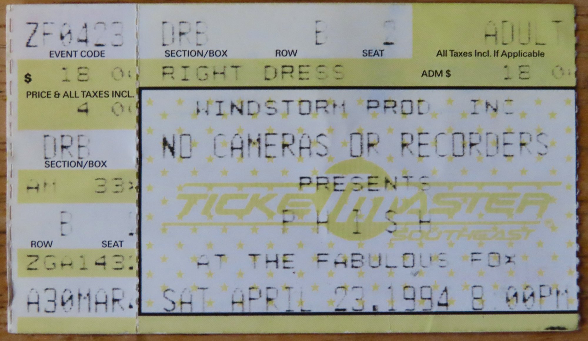 Ticket for 1994-04-23 at The Fox Theatre