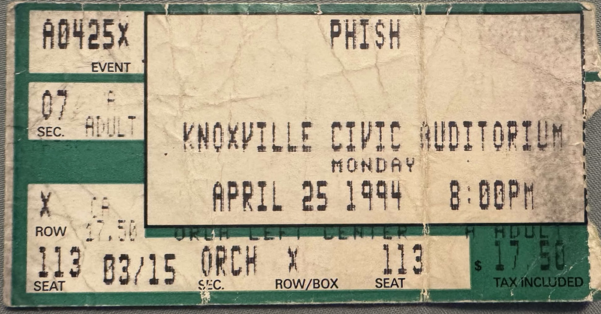 Ticket for 1994-04-25 at Civic Auditorium