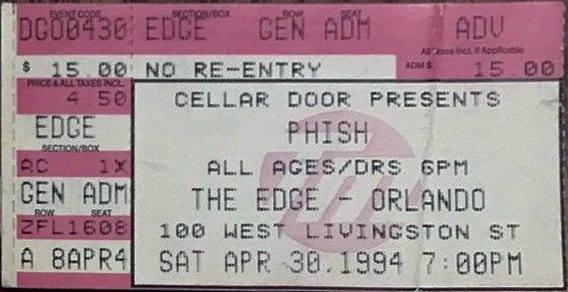 Ticket for 1994-04-30 at The Edge Night Club
