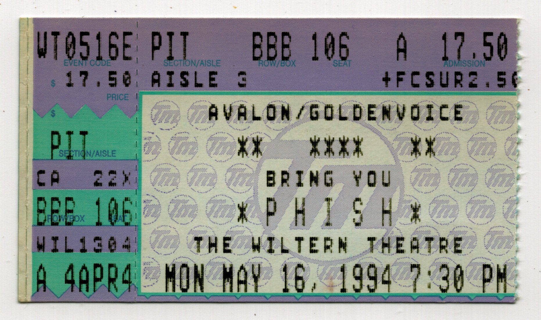 Ticket for 1994-05-16 at The Wiltern Theatre