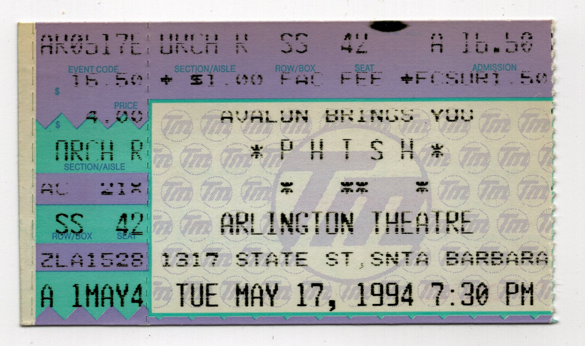 Ticket for 1994-05-17 at The Arlington Theatre