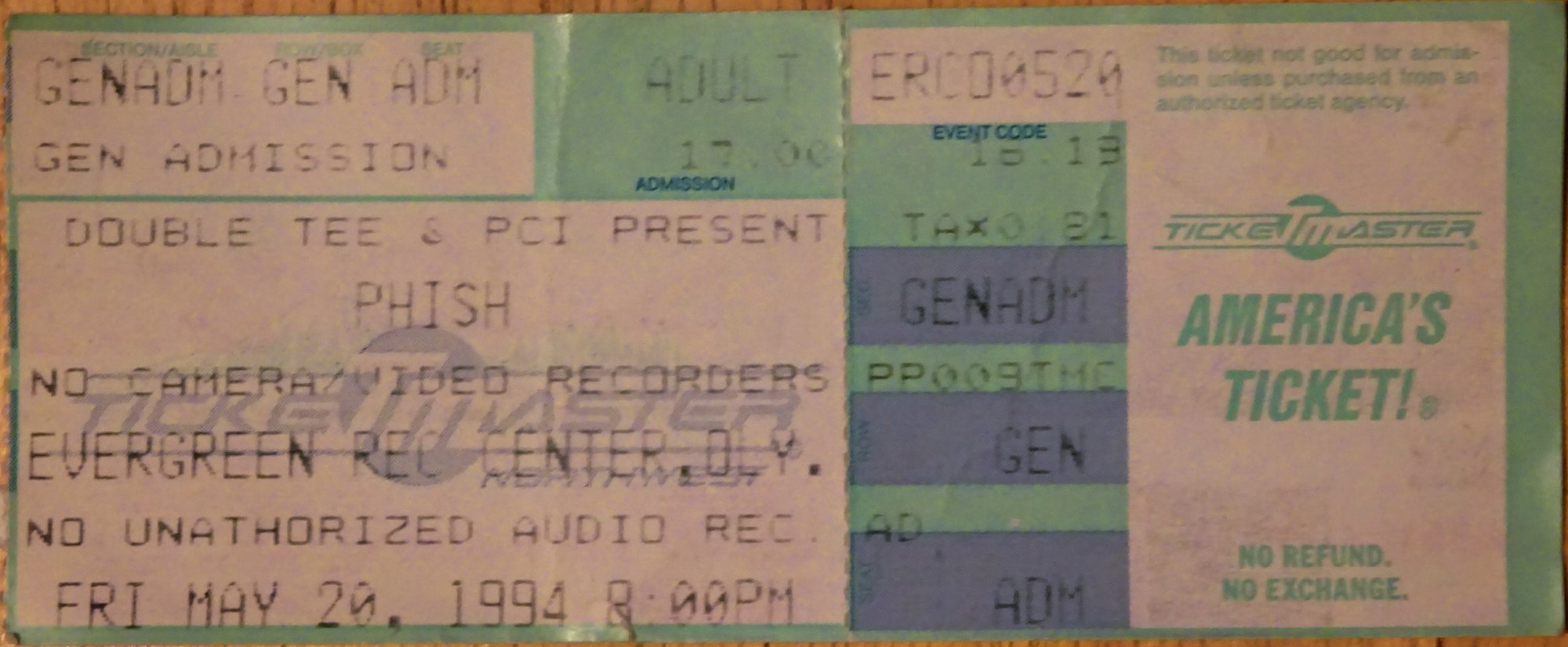 Ticket for 1994-05-20 at Campus Recreation Center