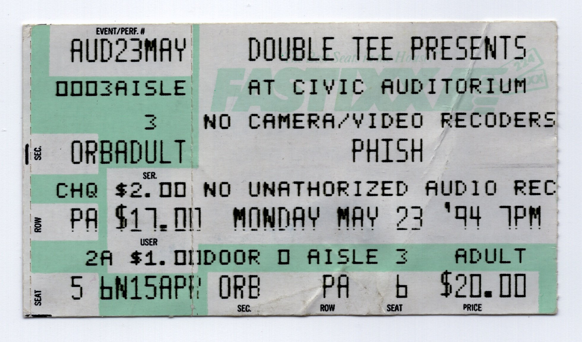 Ticket for 1994-05-23 at Civic Auditorium