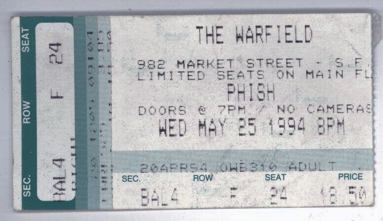 Ticket for 1994-05-25 at Warfield Theatre