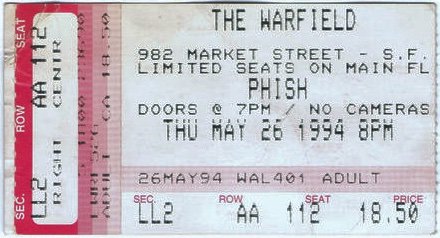 Ticket for 1994-05-26 at Warfield Theatre